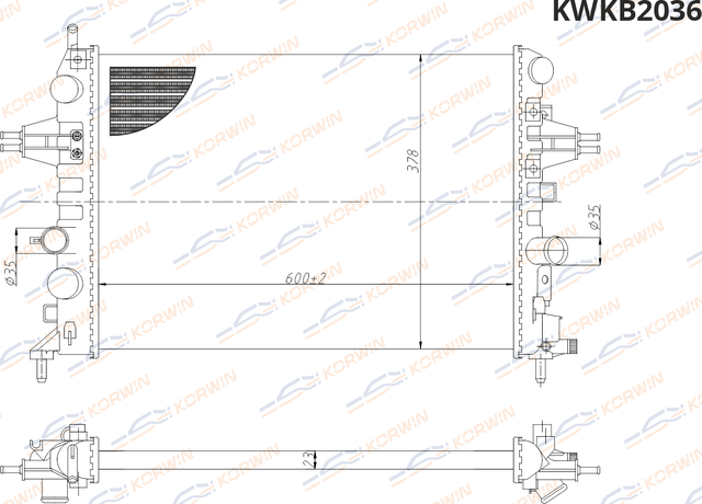 Радиатор охлаждения Opel Astra H 1.6-1.8 (04-10) MT (гарантия 2 года) (Korwin). Артикул KWKB2036