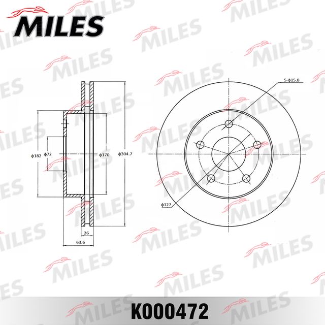Тормозной диск Miles передний для Jeep Cherokee II (XJ) 1991-2001. Артикул K000472