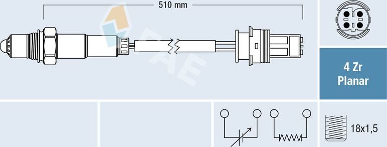 Лямбда-зонд (кислородный датчик) FAE. Артикул 77408
