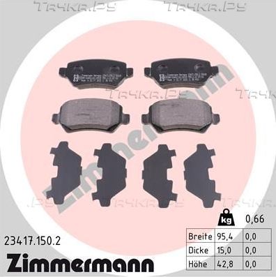 Тормозные колодки Zimmermann задние для Opel Astra H 2004-2014. Артикул 23417.150.2