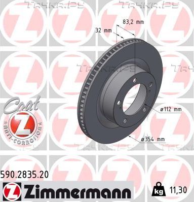 Тормозной диск Zimmermann Coat Z передний для Lexus LX 570 2007-2021. Артикул 590.2835.20