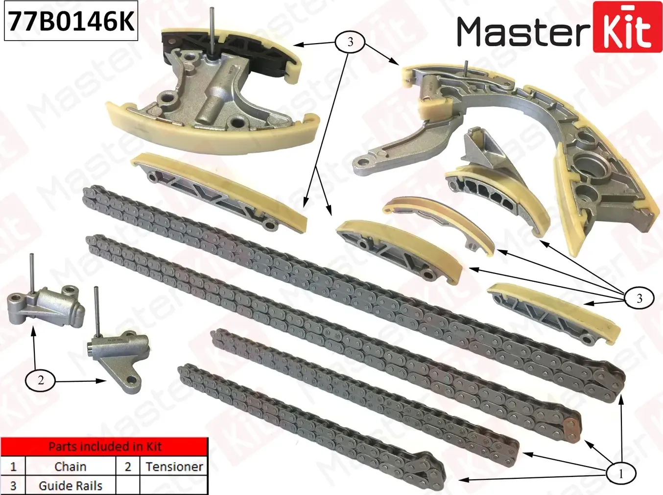 77B0146K Комплект цепи ГРМ Audi A4/A5/Q5/Q7 3.0 TDI CAPA/CCLA/CCWA 07-15 (без звездочек) (Master KIT). Артикул 77b0146k