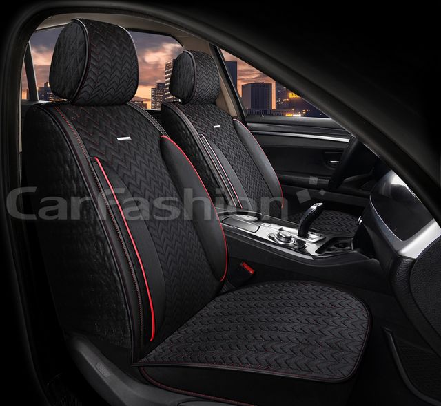 Накидки универсальные CarFashion Shevron Front на передние сидения авто, цвет Черный/Черный/Красный/Красный. Артикул 26209
