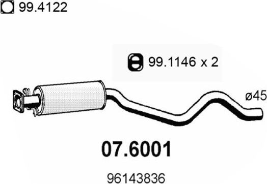 Глушитель (средняя часть) Asso для Daewoo Espero 1995-1999. Артикул 07.6001