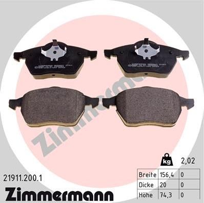 Тормозные колодки Zimmermann передние для Audi TT I (8N) 1998-2006. Артикул 21911.200.1
