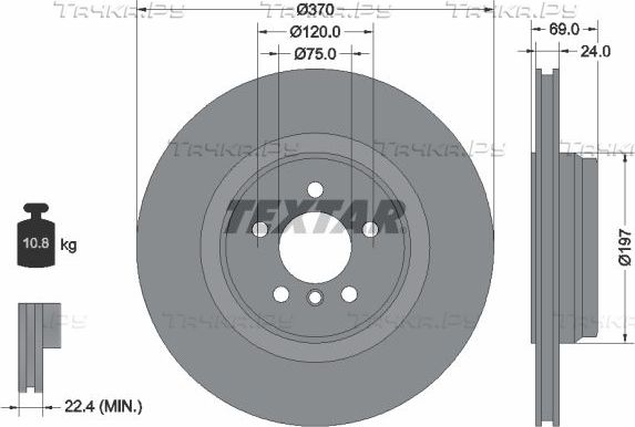 Тормозной диск Textar Pro задний для Alpina B7 F01/F02 2009-2012. Артикул 92270003
