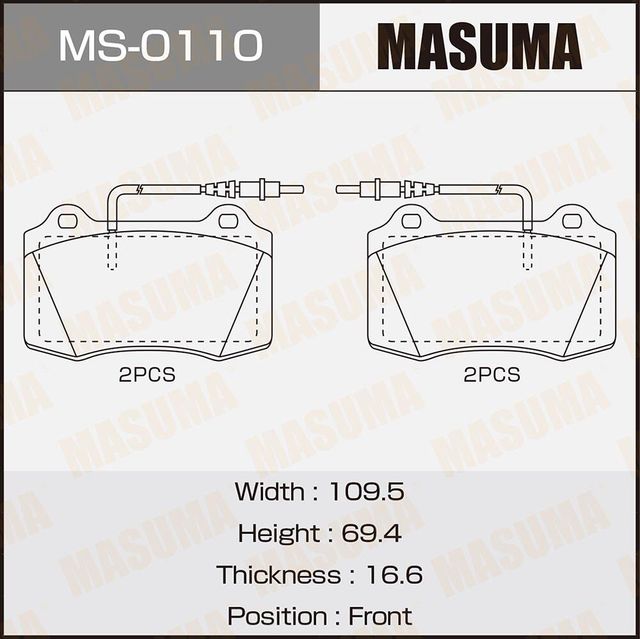 Тормозные колодки Masuma передние для Peugeot 406 I 1996-2004. Артикул MS-0110