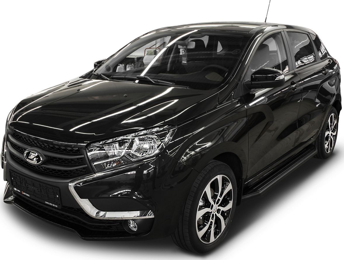 Пороги алюминиевые Rival Premium-Black для Lada Xray 2015-2026. Артикул A173ALB.6002.1
