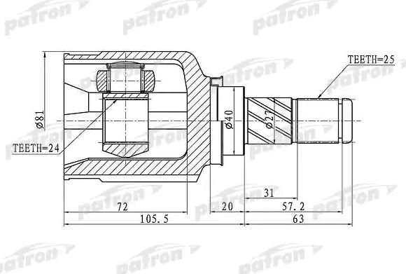 Шрус внутренний (граната) Patron передний/задний левый для Nissan Primera P12 2002-2008. Артикул PCV1411