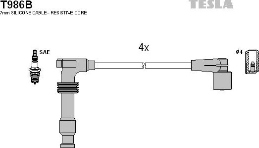 Высоковольтные провода (провода зажигания) (комплект) Tesla. Артикул T986B