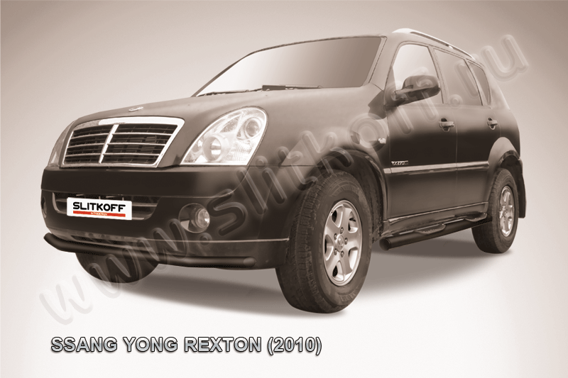 Защита Slitkoff переднего бампера d57 ЧЕРНАЯ матовая для SsangYong Rexton II 2010-2012. Артикул SSR014B