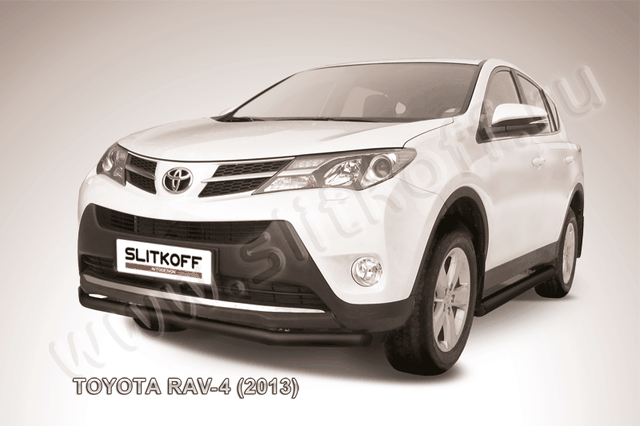 Защита Slitkoff переднего бампера d57 ЧЕРНАЯ матовая для Toyota RAV4 IV 2013-2015. Артикул TR413-004B