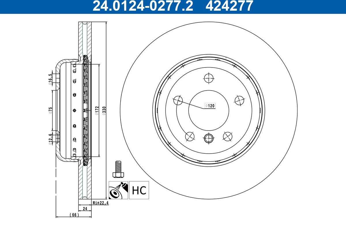 Тормозной диск ATE. Артикул 24.0124-0277.2