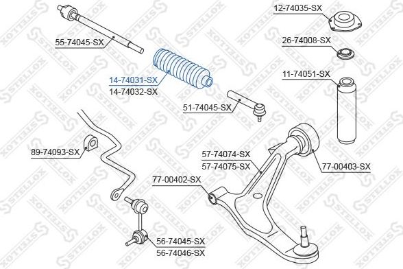 Пыльник рулевой рейки Stellox передний правый/левый для Nissan Almera Tino I 2000-2006. Артикул 14-74031-SX
