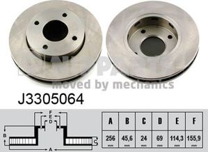 Тормозной диск Nipparts передний для Mitsubishi Colt VI (Z20/Z30) 2004-2012. Артикул J3305064
