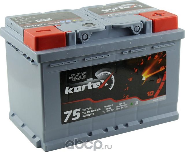 Аккумулятор KORTEX BLACK Dynamic 75А/ч обратная полярность. Артикул SMF575012