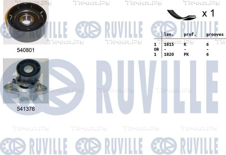 Приводной ремень поликлиновой с роликами (комплект) Ruville для Renault Logan I 2007-2009. Артикул 570181