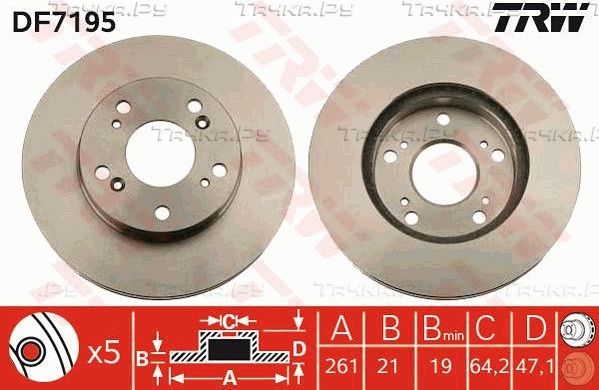 Тормозной диск TRW передний для Honda CR-Z 2010-2016. Артикул DF7195