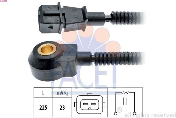 Датчик детонации Facet Made in Italy - OE Equivalent. Артикул 9.3204