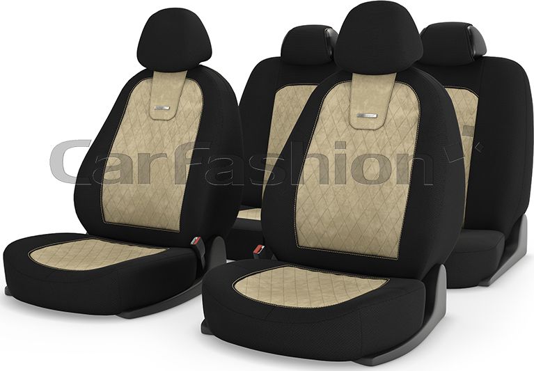 Чехлы универсальные CarFashion Colombo на сидения авто, цвет Бежевый/Черный/Бежевый. Артикул 11054