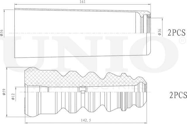 Отбойник и пыльник амортизатора, комплект (Unio). Артикул DUC-50005