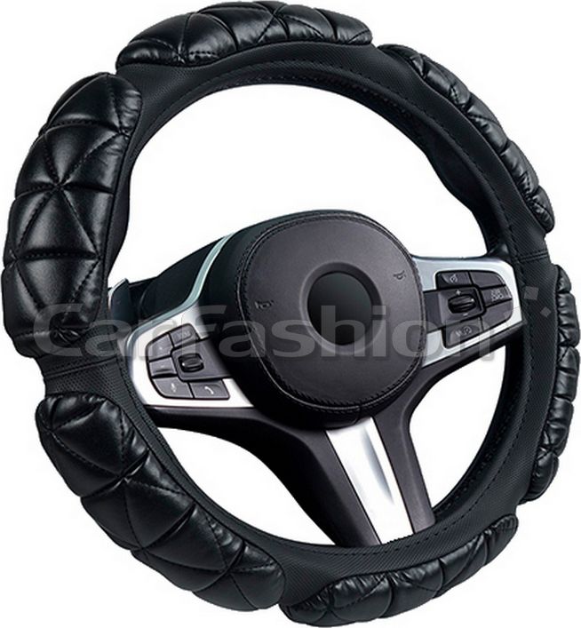 Оплётка на руль CarFashion Balloon (размер M, экокожа, цвет ЧЕРНЫЙ/ЧЕРНЫЙ). Артикул 31645