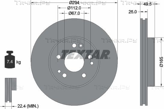 Тормозной диск Textar передний для Mercedes-Benz E-Класс I (W124) 1993-1998. Артикул 92060000