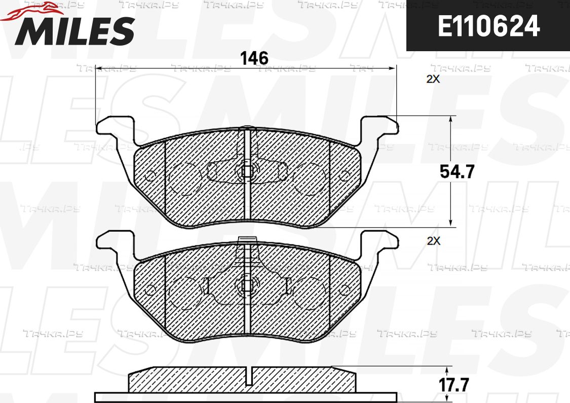 Тормозные колодки Miles (Semi-Metallic) задние для Ford Maverick II 2001-2007. Артикул E110624