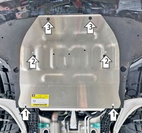 Защита алюминиевая Мотодор усиленная для картера, электроусилителя руля, переднего электромотора Voyah Dream в комплектации PHEV Long Range 2021-2026. Артикул 348606