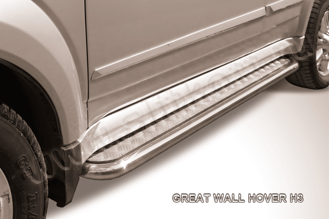 Пороги Slitkoff труба d42 с листом для Great Wall Hover H3 2010-2014. Артикул GWHN-H3-005