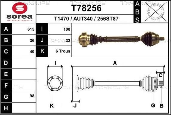 Полуось (привод в сборе, приводной вал) EAI. Артикул T78256
