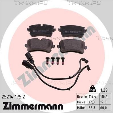 Тормозные колодки Zimmermann задние для Audi A6 IV (C7) 2010-2018. Артикул 25214.175.2