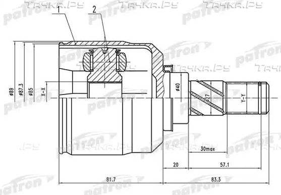 Шрус внутренний (граната) Patron передний правый для Nissan Primera P12 2002-2008. Артикул PCV1546