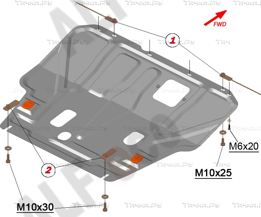 Защита алюминиевая Alfeco для картера и КПП Nissan Tiida C11/C13 (вкл. Tiida Latio правый руль) 2004-2018. Артикул ALF.15.50 AL4