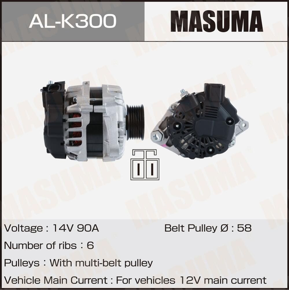 Генератор MASUMA, HYUNDAI / G4FC, G4FA (14V/90A). Артикул ALK300
