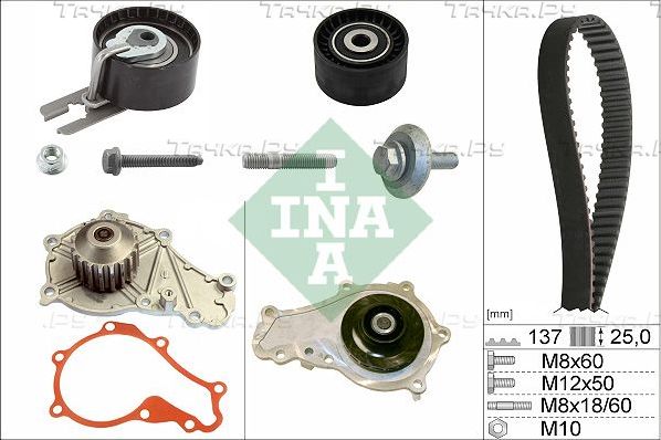 Помпа (водяной насос) с комплектом ремня ГРМ Ina для Volvo V50 I 2005-2011. Артикул 530 0375 30