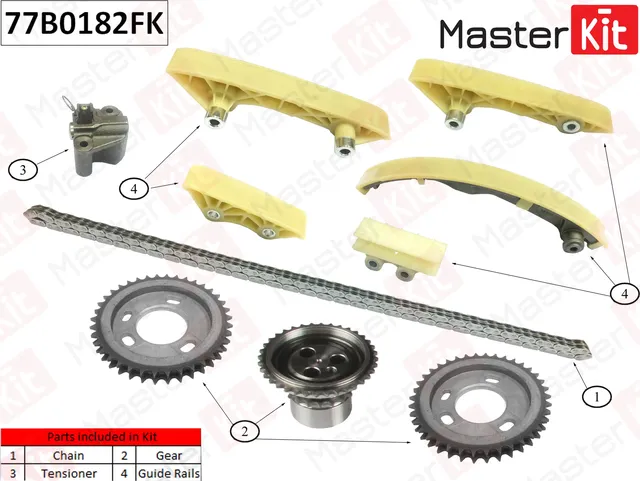 77B0182FK Комплект цепи ГРМ FORD Transit/Mondeo 2.0 TDDi D5BA/SDBA/F3FA/ABFA 00-07 (Master KIT) Master KIT. Артикул 77b0182fk