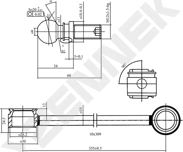 Тяга стабилизатора передняя левая/правая VW CADDY 15>, GOLF 15>, TIGUAN 07-18 (Zennek). Артикул DST0087