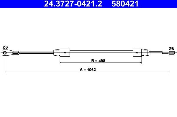 Трос ручника (тросик ручного тормоза) ATE для Mercedes-Benz A-Класс I (W168) 1997-2004. Артикул 24.3727-0421.2