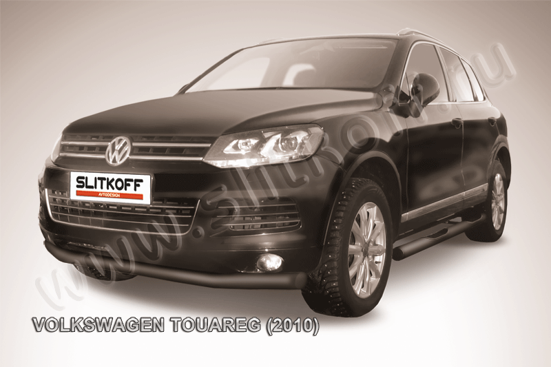 Защита Slitkoff переднего бампера d76 ЧЕРНАЯ матовая для Volkswagen Touareg II 2010-2014. Артикул VWTR-003B