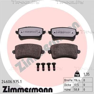 Тормозные колодки Zimmermann rd:z задние для Audi Q5 I (8R) 2008-2017. Артикул 24606.975.1