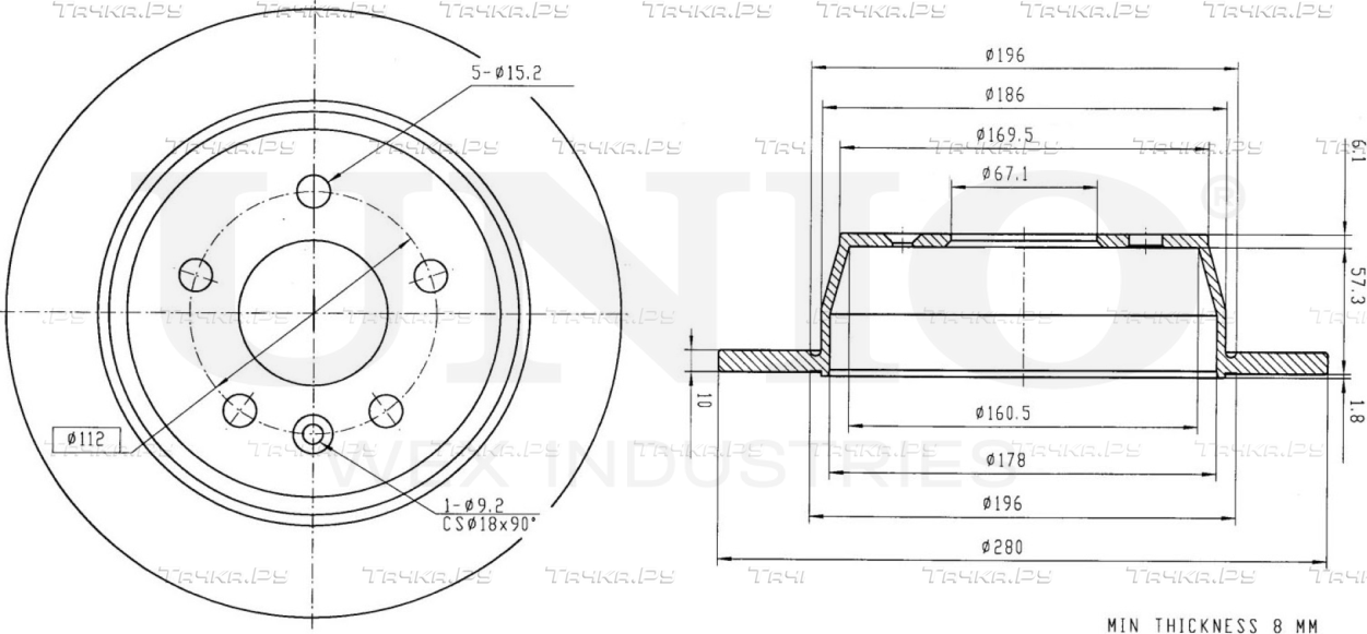 Диск тормозной (Unio). Артикул BRD-20197