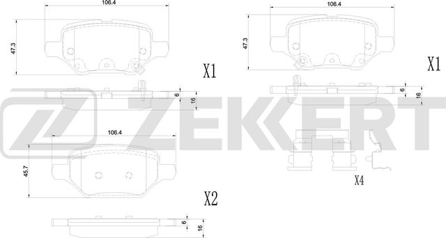 Тормозные колодки Zekkert задние для Chevrolet Tracker III (Trax) 2018-2026. Артикул BS-1400