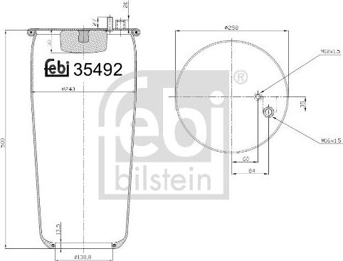 Пневмоподушка (пневморессора) Febi Bilstein задняя правая/левая для MAN TGM 2005-2026. Артикул 35492