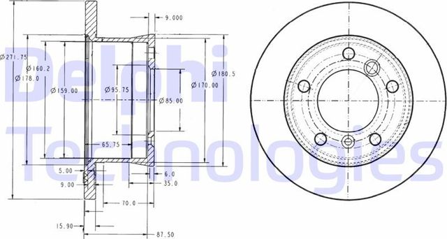 Тормозной диск Delphi задний для Volkswagen LT II 1996-2006. Артикул BG3237