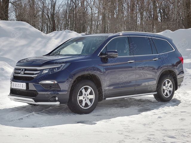 Защита РусCталь переднего бампера d63 секции-d75х42 дуга для Honda Pilot III 2016-2026. Артикул HPZ-002920