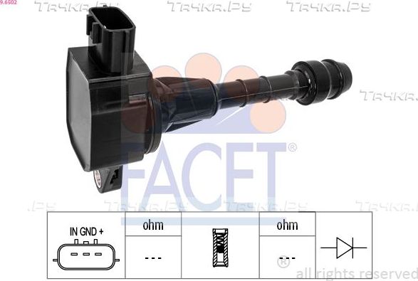 Катушка зажигания Facet OE Equivalent для Nissan Micra V 2005-2026. Артикул 9.6502