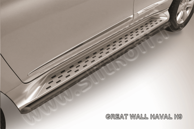 Пороги Slitkoff d42 для Haval H9 2014-2017 Черные. Артикул HavH9007B