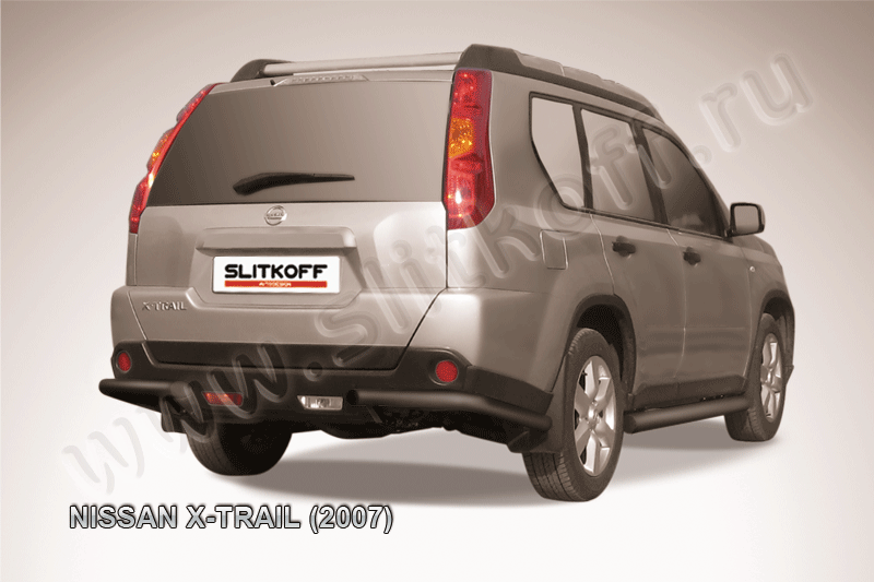 Защита Slitkoff задняя d57 уголки ЧЕРНАЯ матовая для Nissan X-Trail T31 2007-2010. Артикул NXT012B