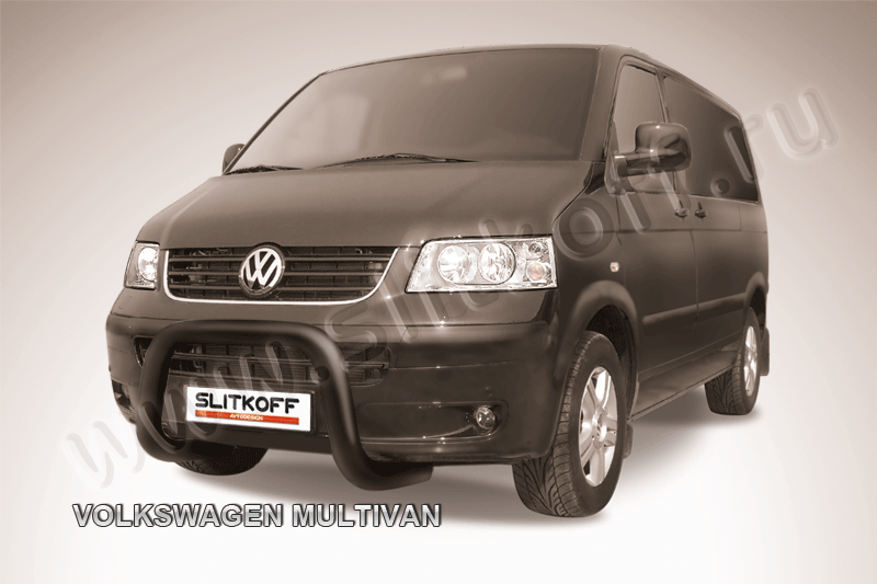 Кенгурятник Slitkoff d76 низкий мини ЧЕРНЫЙ матовый для Volkswagen Multivan T5 2003-2009. Артикул VWM001B